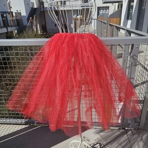Girls Red Tulle Skater Skirt - Voluminous Flared Circle Silhouette 100% Nylon